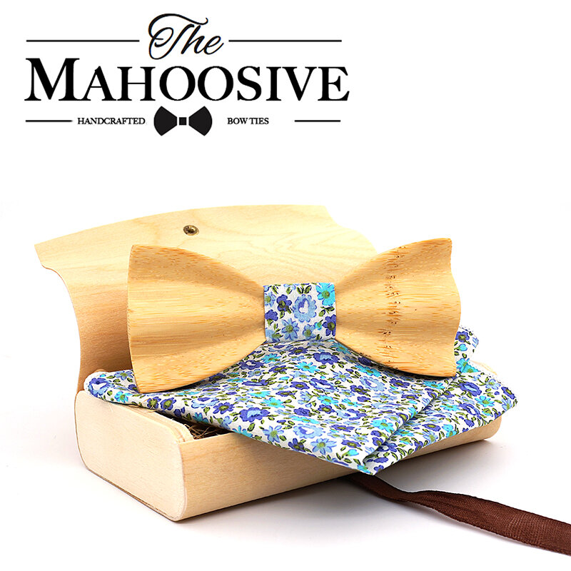 Mahoosive деревянный галстук-бабочка с цветами для свадьбы