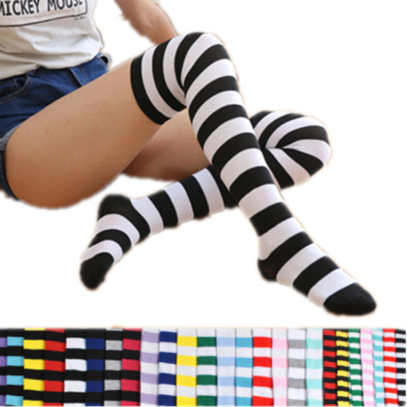 2018 Colorful Sexy Striped Boots Compression Stockings Ladies Over Knee Socks Long Women S Sock