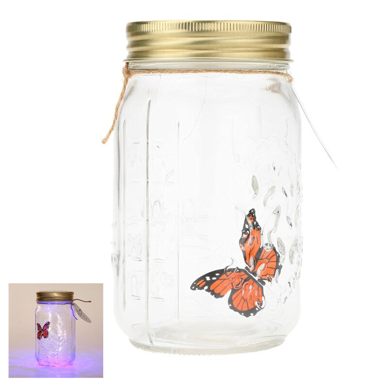 LIXF Hot Romantic Glass LED Lamp Butterfly Jar Valentine Children Gift Decoration Orange