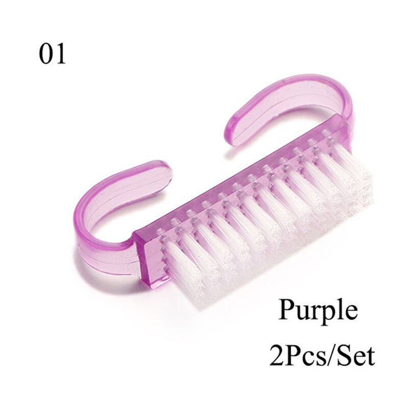 2Pc Cleaning Nail Brush Pink Purple Color Clean Tools For Acrylic & UV Gel Dust Remove Professional Tips