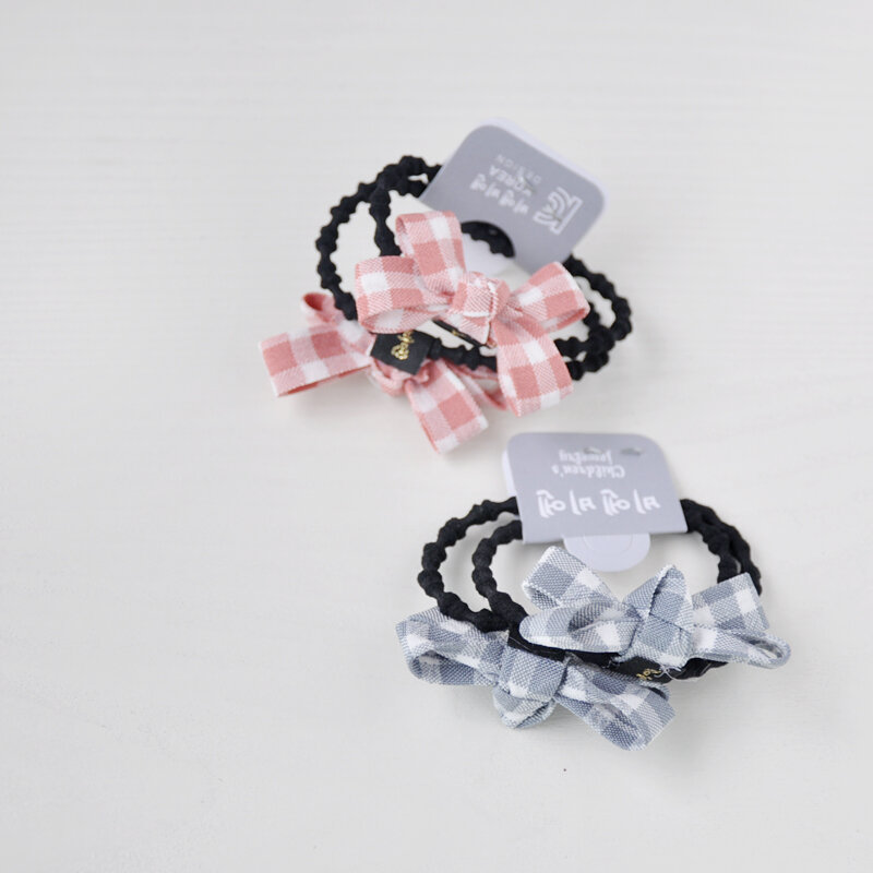 2pcs/set Contrast Color Small Plaid Bow Children Hair Accessories Elastic Hair Band Girl Hair Ropes Hair Ring Ponytail Holder