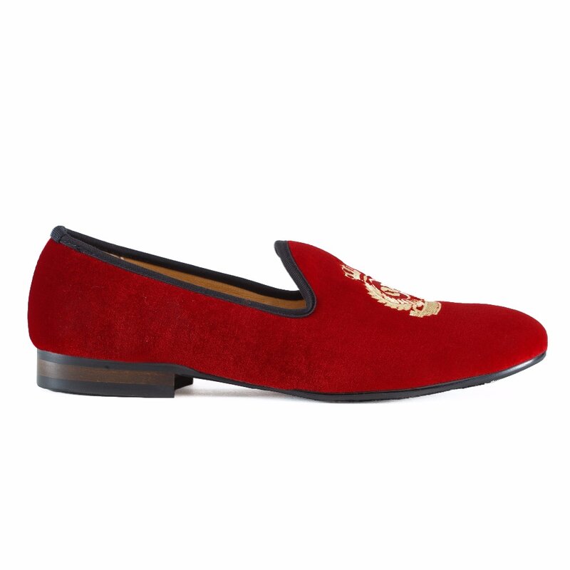 Mocassins masculinos de veludo vermelho com coroa, sapatos casuais feitos à mão para fumantes, sapatos para casamento plus size us 7 a 13
