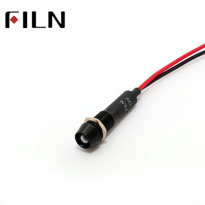 Luz indicadora de señal LED, carcasa negra con cable de 20cm, agujero de 8mm, 3v, 5v, 6v, 12v, 24v, 220v