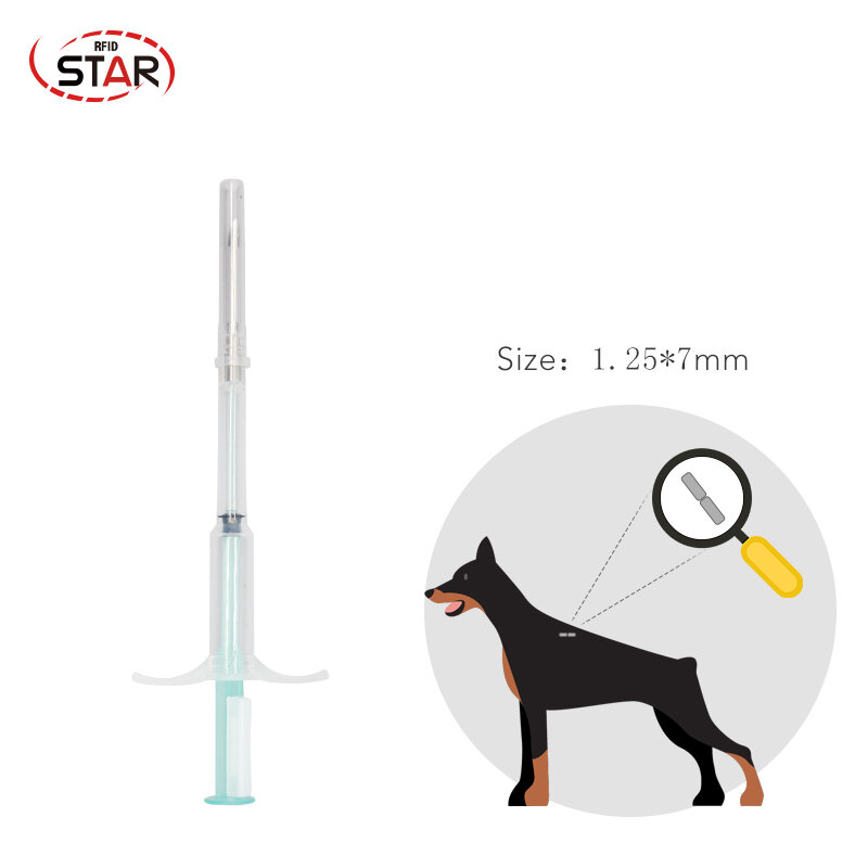 (20pcs/lot) 1.25*7mm EM4305 ISO11784/785 FDX-B rfid syringe animal injector, Implantable Pet Tracker Microchip Syringes for pet