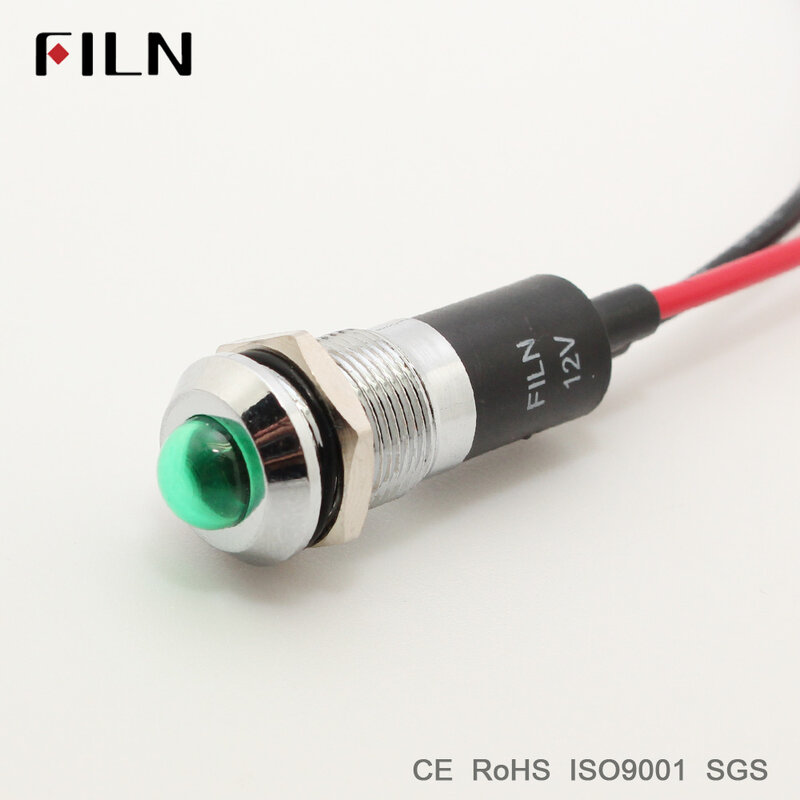 FILN metal pilot indicator signal lamp 12mm 12v 24v 110v red yellow blue green white led light