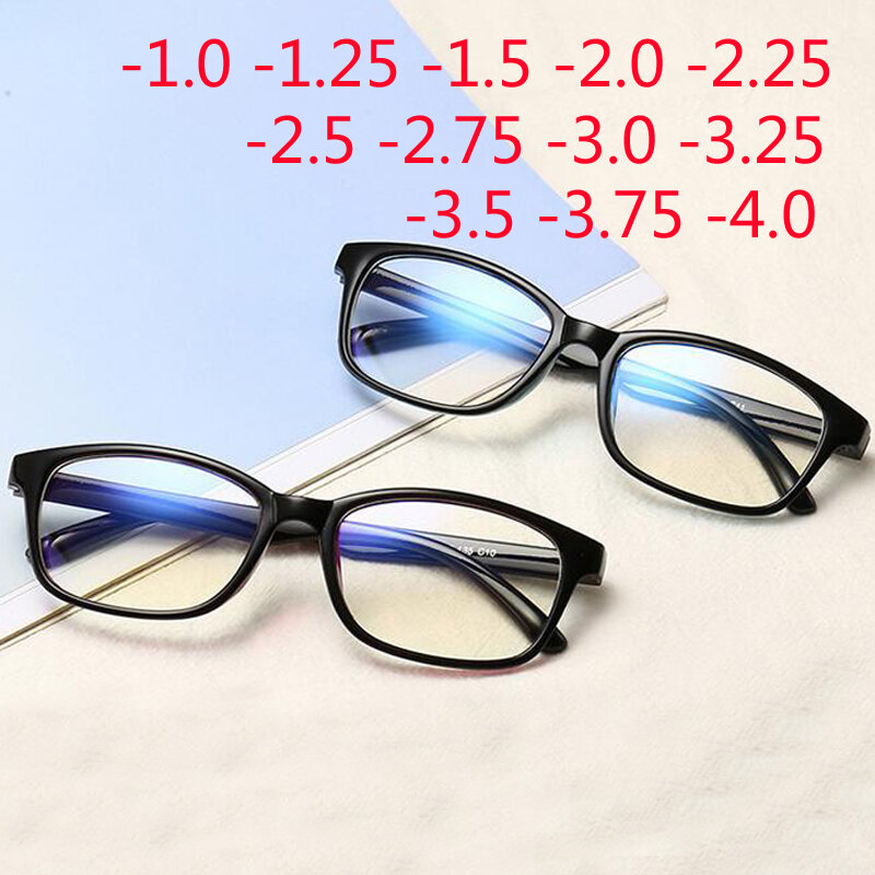 Gafas de miopía para hombre y mujer, lentes de miopía terminadas con montura negra, azul y roja, 1,0-1,25-1,50-1,75-2,0-2,5-3,0 a-4,0
