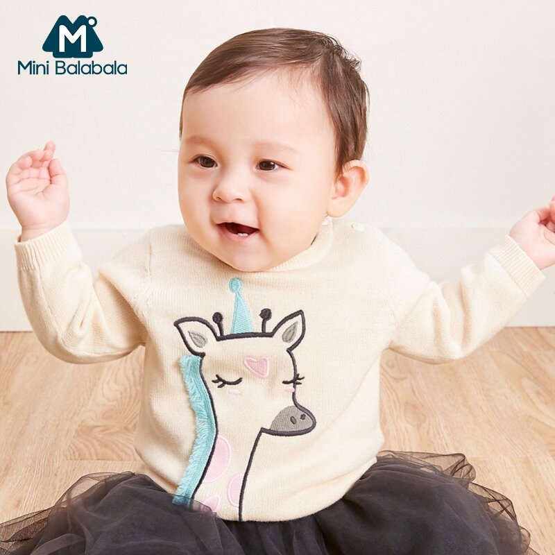 Mini Balabala Baby Graphic Fine-Knit Sweater Tops Long Sleeve Shirt Infant Newborn Baby Boys Girl Clothes Clothing Open Shoulder