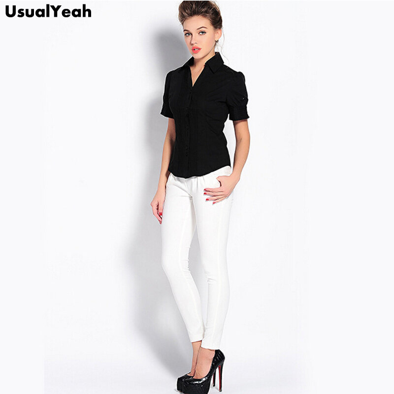 Plissee Gesellschafts Frauen Blusen V-ausschnitt Einfarbig Bluse Kurzarm Shirt Schlank Tops Schwarz Blau Weiß Damen Büro Shirt