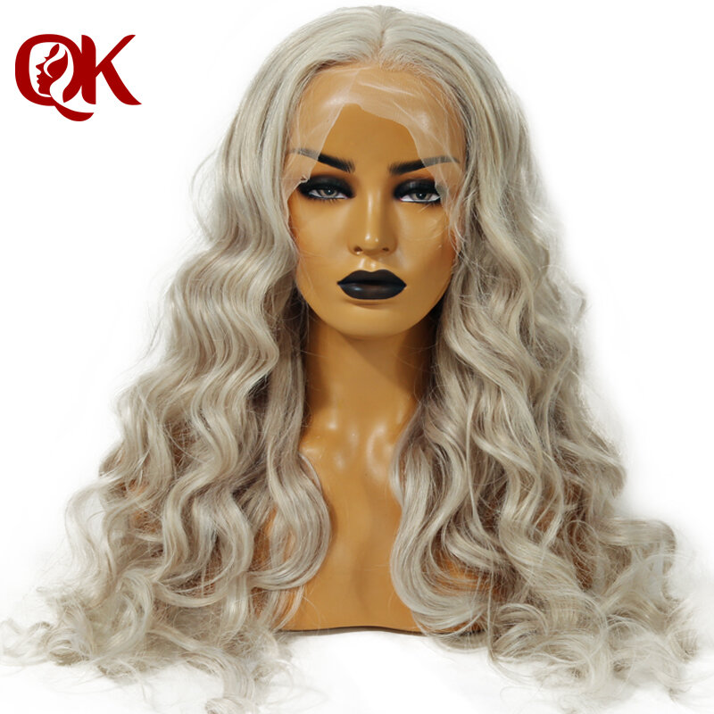 Queenking peruca dianteira do laço cabelo 150% densidade cinza cor loira peruca reta arrancado linha fina 100% brasileiro remy cabelo humano