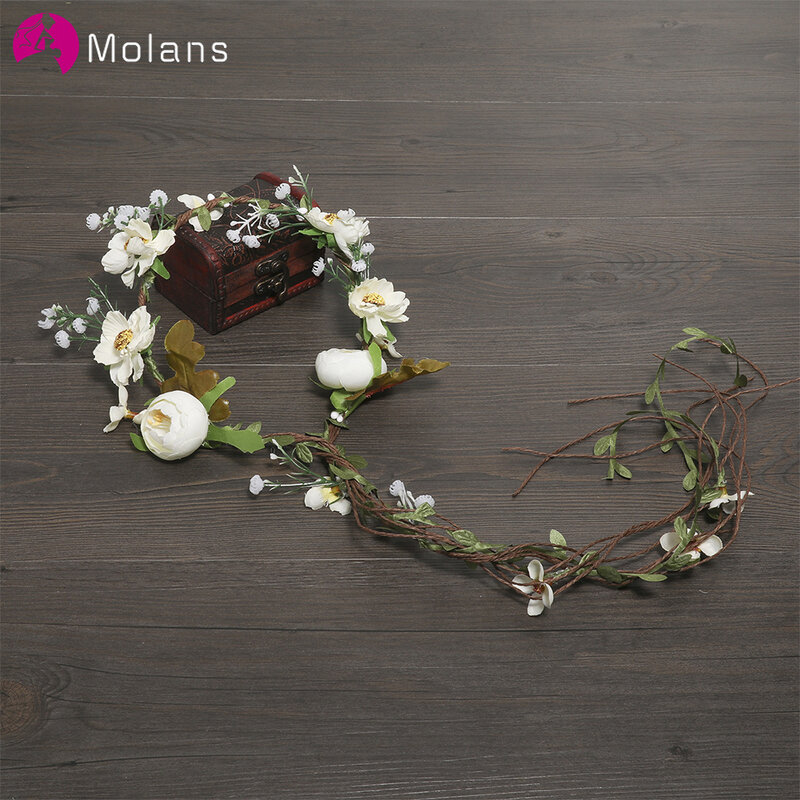 MOLANS Boho-Diadema con corona de flores para mujer, accesorios de fotografía de boda, guirnalda floral de ratán, tocado nupcial Vintage