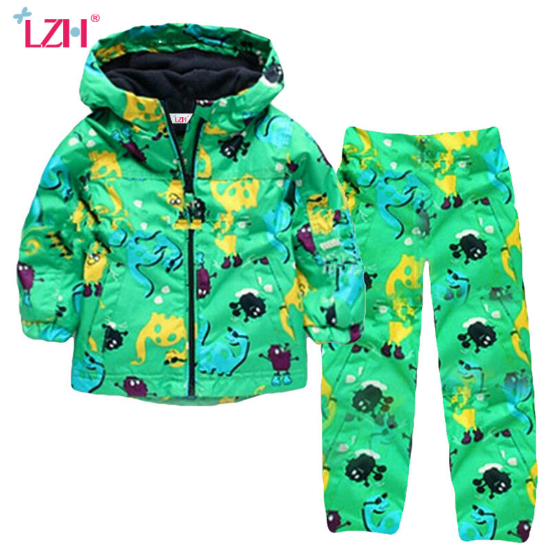 LZH детская одежда осень-зима детская одежда для мальчиков дождевик водонепроницаемый пальто с динозавром + Брюки наряд костюм для девочек комплекты одежды