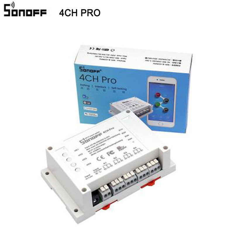 Sonoff 4CH Pro R2, Smart Wifi Switch 433MHz RF Wifi Light Switch 4 Gang 3 Working Modes Inching Interlock Smart Home With Alexa