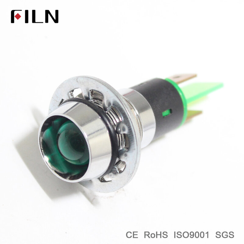 FILN-luz indicadora led de Metal, lámpara de señal piloto de 14mm, 6V, 12V, 24V, 110V, 220v, amarillo, azul, verde, blanco