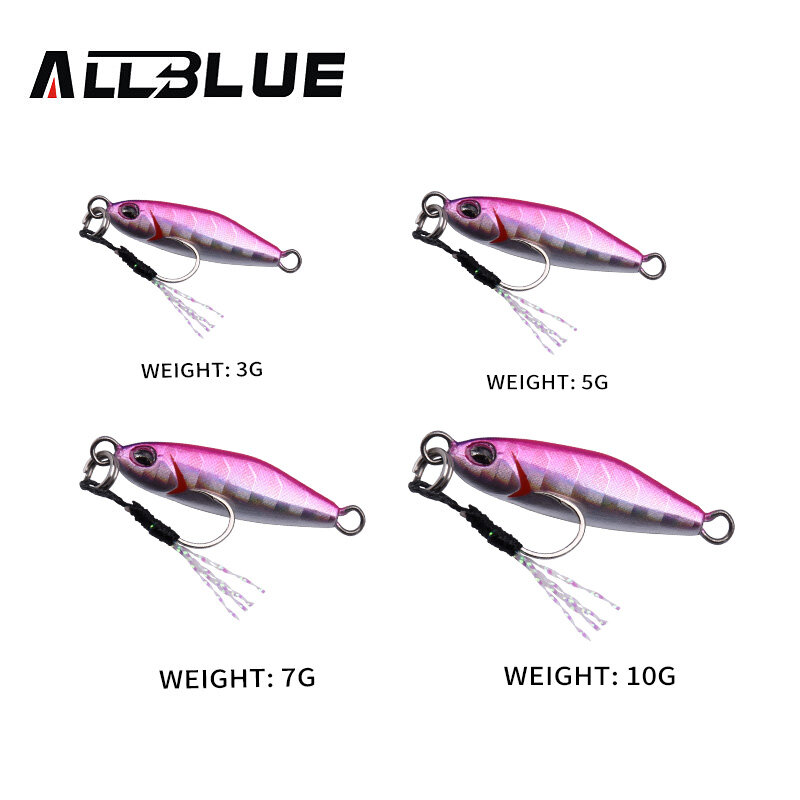 Allblue-micro metal drager gabarito para pesca, isca artificial para pesca na costa, 3g, 5g, 7g, 10g, jigging colher, 2019
