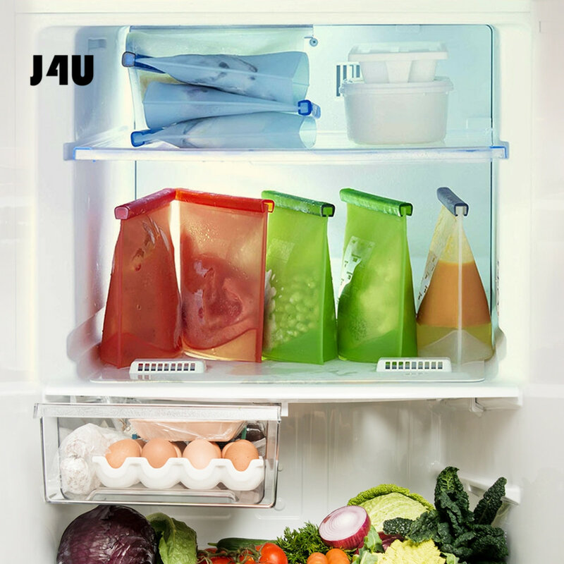 4 PCS 1000 ml Küche Lebensmittel Abdichtung Lagerung Silikon Reusable Ziplock Tasche Kühlschrank Frische Taschen Obst Fleisch Küche Veranstalter