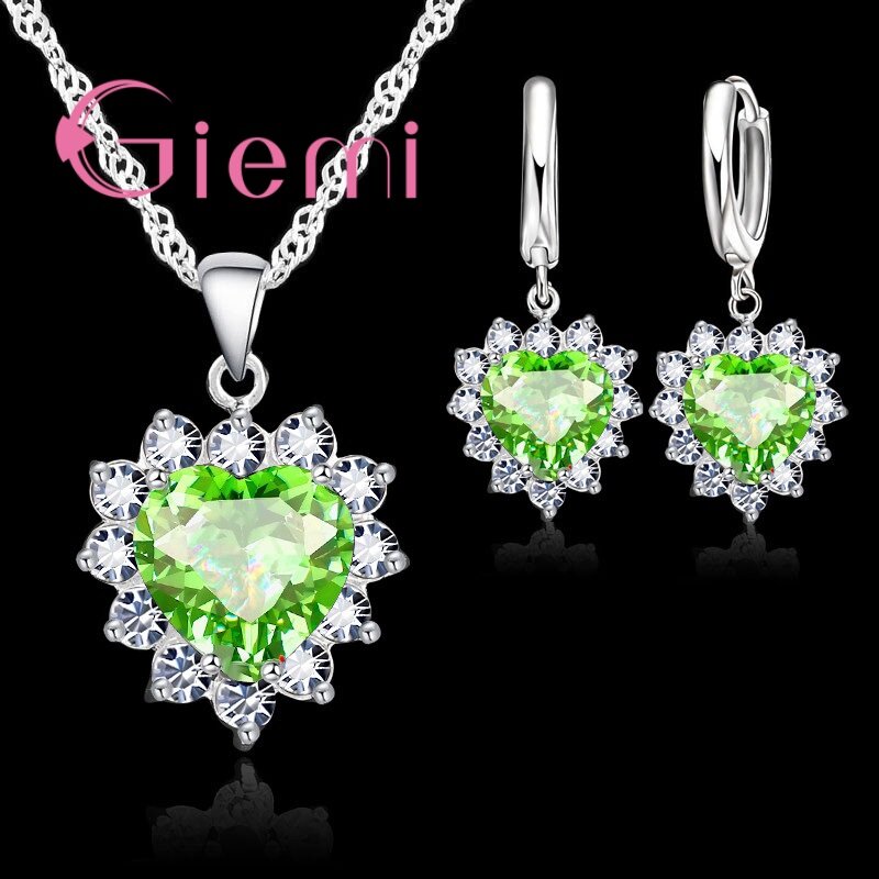 Cinta Sejati 925 Sterling Silver Jewelry Set untuk Pernikahan Zirkonia Kubik Set Anting Kalung Liontin Hadiah Valentine