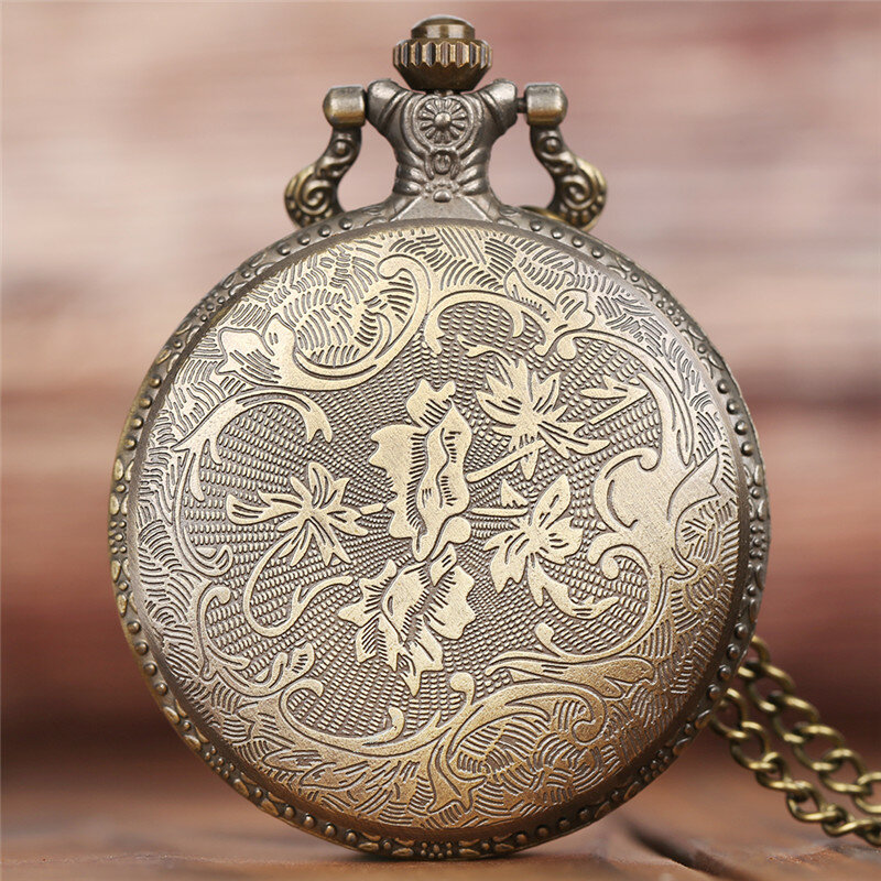 Relógio de bolso retro bronze para homens e mulheres, relógio de quartzo criativo com colar corrente, pingente elegante animal incrível lobo selvagem, melhor presente