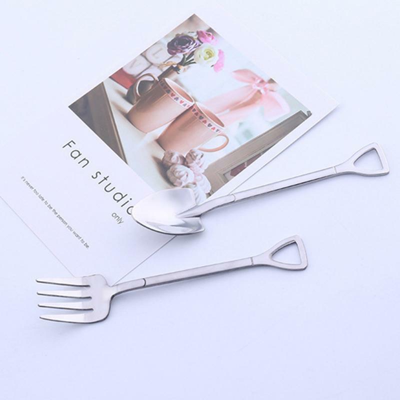 1Pc Novelty Gift Tableware Metal Fork Spoon Travel Cutlery Cute Shovel Shape Fork Picnic Set Gift for Child Dinnerware A25