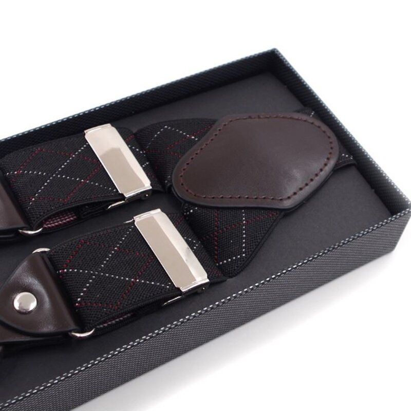 Bretelles noires à carreaux en forme de Y pour hommes, 6 Clips, antidérapantes, élastiques, réglables, nouveau, cadeau