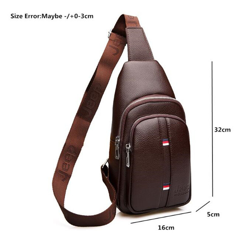 JEEP BULUO Large Capacity Man's Chest Bag Casual Crossbody Bags For Men High Quality Leather Sling Bag For Short Trip New