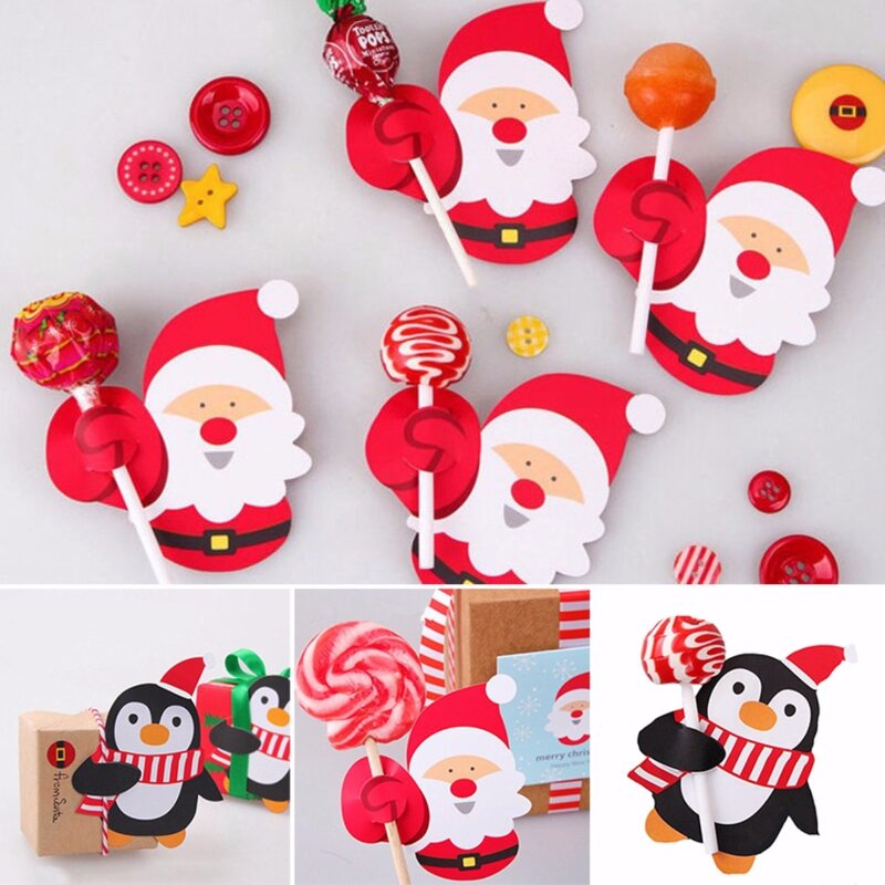 50pcs DIY  2018 New Christmas Paper Candy Chocolate Lollipop Sticks Cake Pops Xmas Party Decor