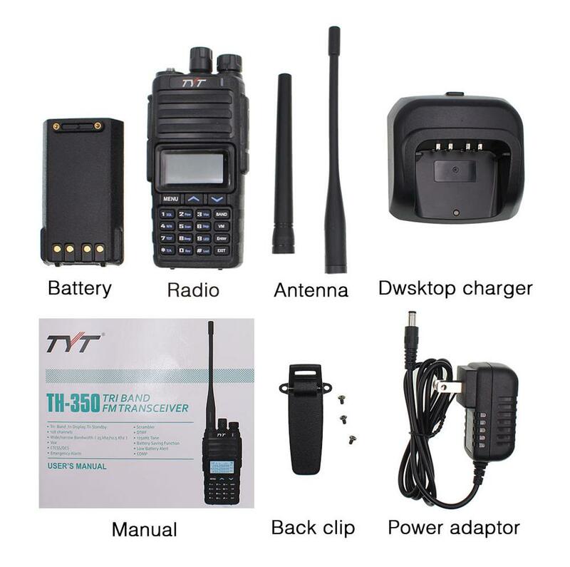 TYT-Tri Band Amador de Radioamador, Transceptor FM, Standby Display, Comunicador sem fio, TH-350, 136-174MHz, 220-260MHz, 400-470MHz