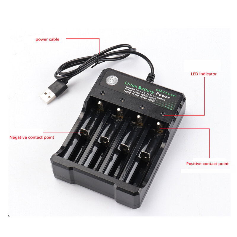 3,7 V Li-Ion cargador de batería 10440, 14500, 16340, 16650, 14650, 18350, 18500, 18650 AA/AAA cargador inteligente USB de carga independientes