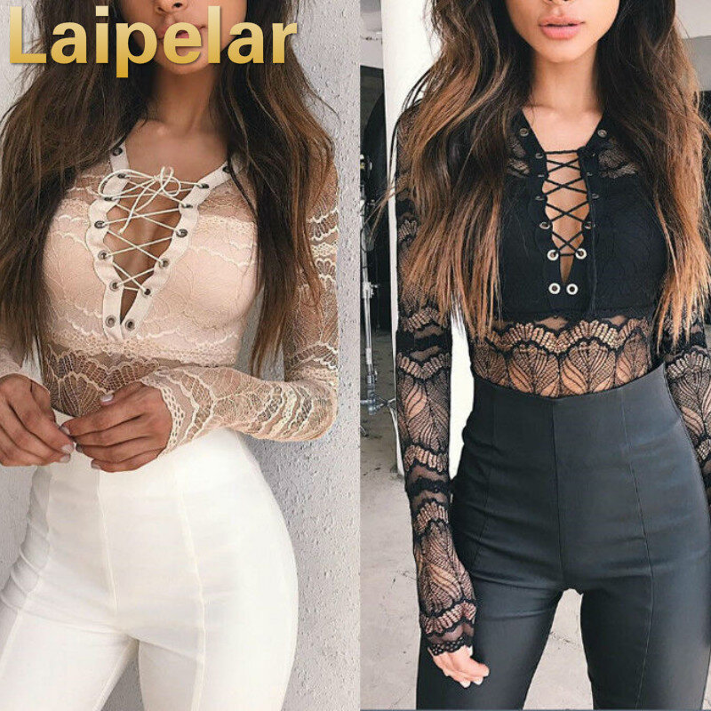 Laipelar-بذلة نسائية شفافة من الدانتيل بأكمام طويلة ، ملابس نسائية ، جسم مثير ، موضة جديدة