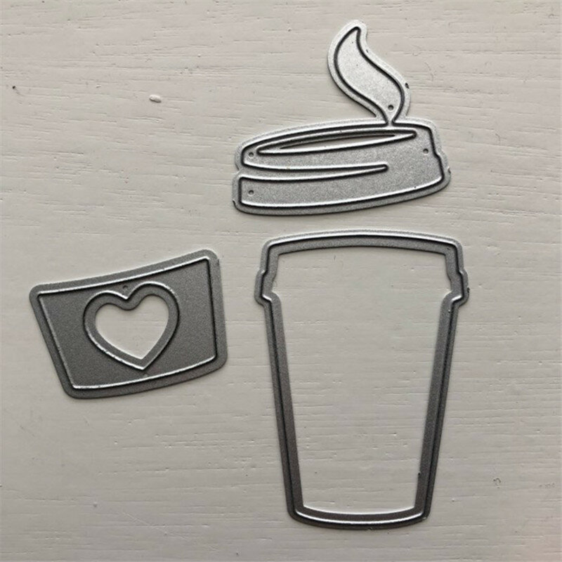 Coffee cup with Heart Metal Cutting Dies Stencil for DIY Scrapbooking Embossing Album Paper Cards Decorative
