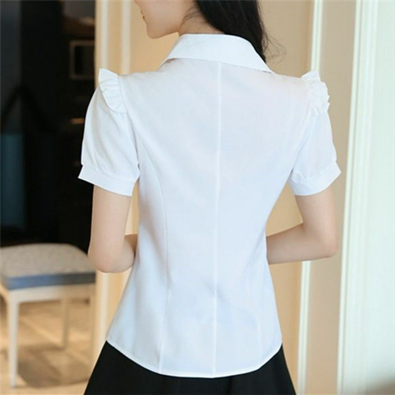 Słodka letnia modna bluzka koszule z krótkim rękawem szyfonowa bluzka odzież do pracy biurowej koszulka Femme kobiet topy plus rozmiar XXL