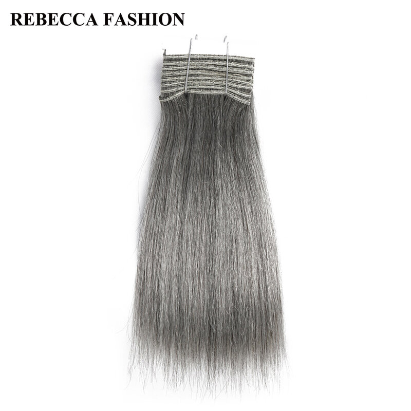Rebecca remy yaki brasileiro tecer cabelo humano em linha reta 1 pacote 10-14 Polegada preto cinza prata colorido extensões de cabelo salão 113g