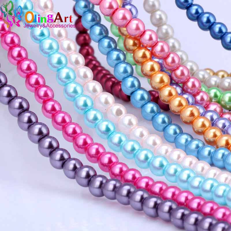 OlingArt – lot de 100 perles de verre pour la fabrication de bijoux, Imitation de perles rondes, Bracelet, boucles d'oreilles, breloques, collier, 4MM
