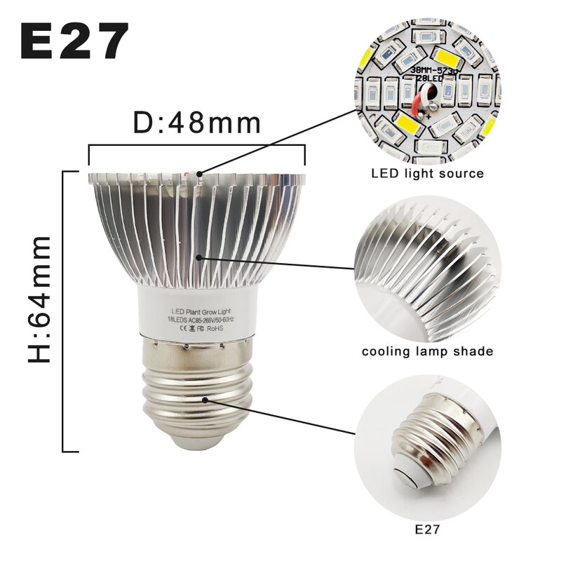 220V E27 LED Groei Lamp 18LEDs 28LEDs Volledige Spectrum Fitolampy Phyto Lamp Voor Indoor Garden Plant bloem Hydrocultuur Groeien