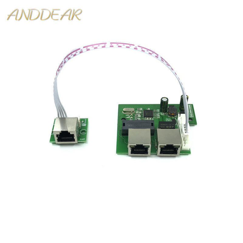 OEM fabbrica diretta mini veloce 10 / 100mbps 3-port Ethernet di lan della rete hub switch board 3 rj45 5V 12V 2 rj45 1 * porta testa 8pin