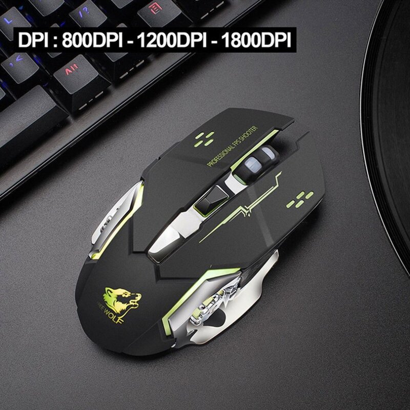 X8 super silencioso gaming mouse, sem fio, 2400dpi, recarregável, computador, mouse óptico para jogos, mouse para pc preto
