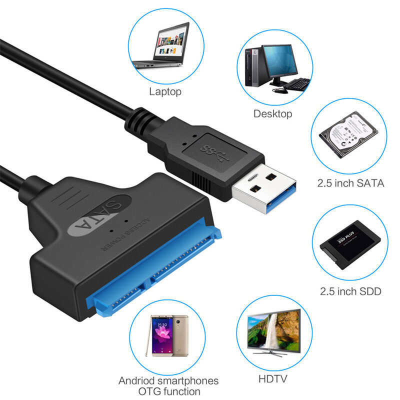 Câble adaptateur USB 3.0 SATA vers USB, jusqu'à 6 Gbps, prise en charge 2.5 amaran, disque dur externe SSD HDD, 22 broches