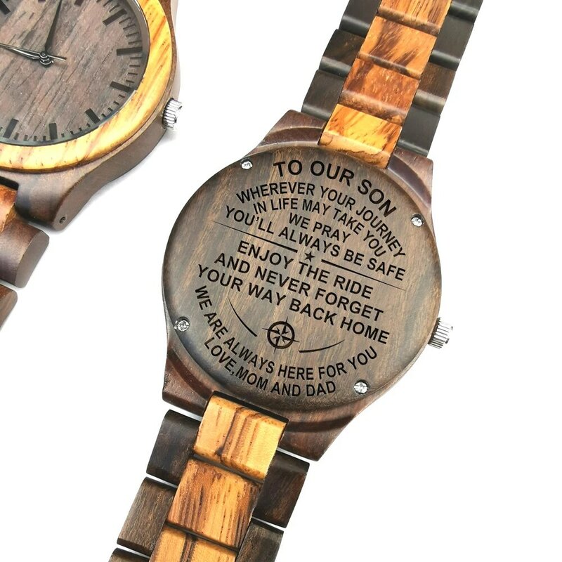 FROM MOM AND DAD TO OUR SON ENGRAVED WOODEN WATCH WE ARE ALWAYS HERE FOR YOU