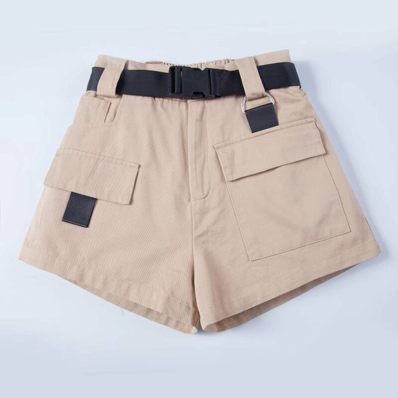 Pantalones cortos elásticos de cintura alta para mujer, shorts negros con cinturón, vintage, de algodón, sexy, con bolsillo, talla grande, 2021