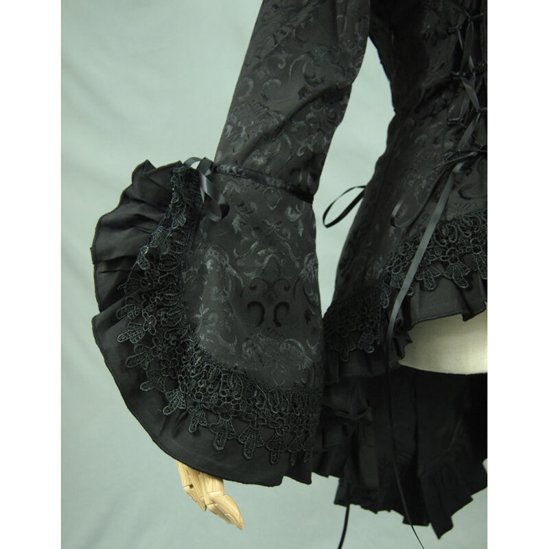 Frühling frauen Kräuselte stickerei shirts Vintage Viktorianischen Schwalbenschwanz jacke Damen gothic bluse lolita kostüm