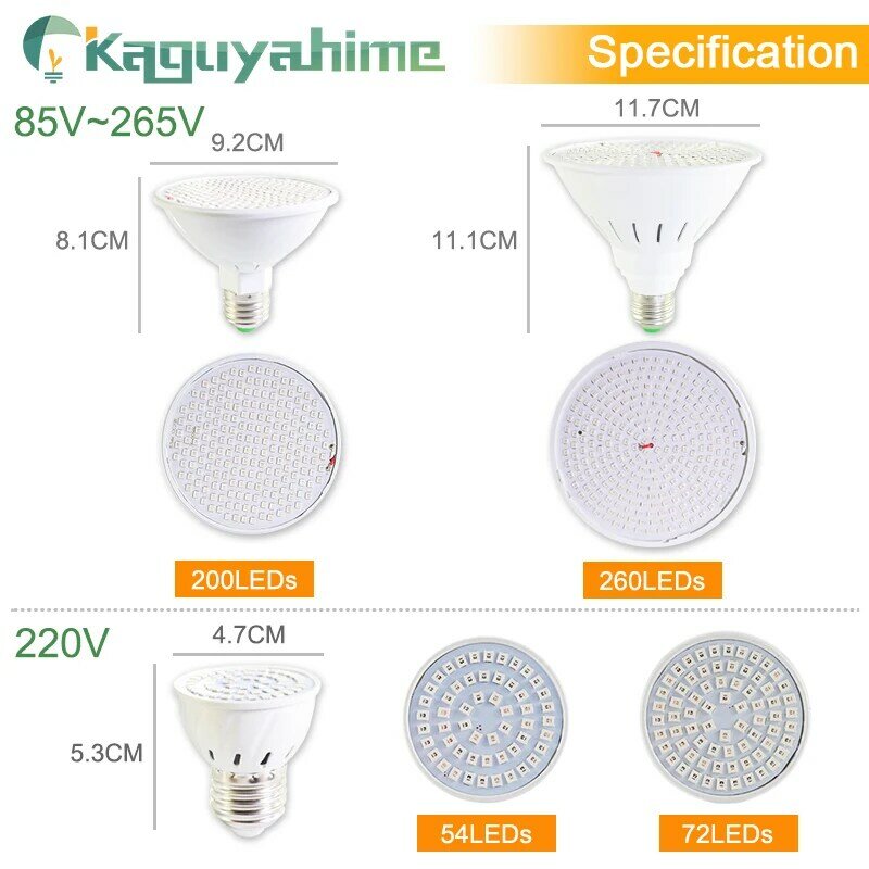 Kaguyahime-bombilla LED UV para cultivo de plantas, luz de espectro completo de 3W, 4W, 9W, 15W, E27, AC 110V, 220V, 2 piezas
