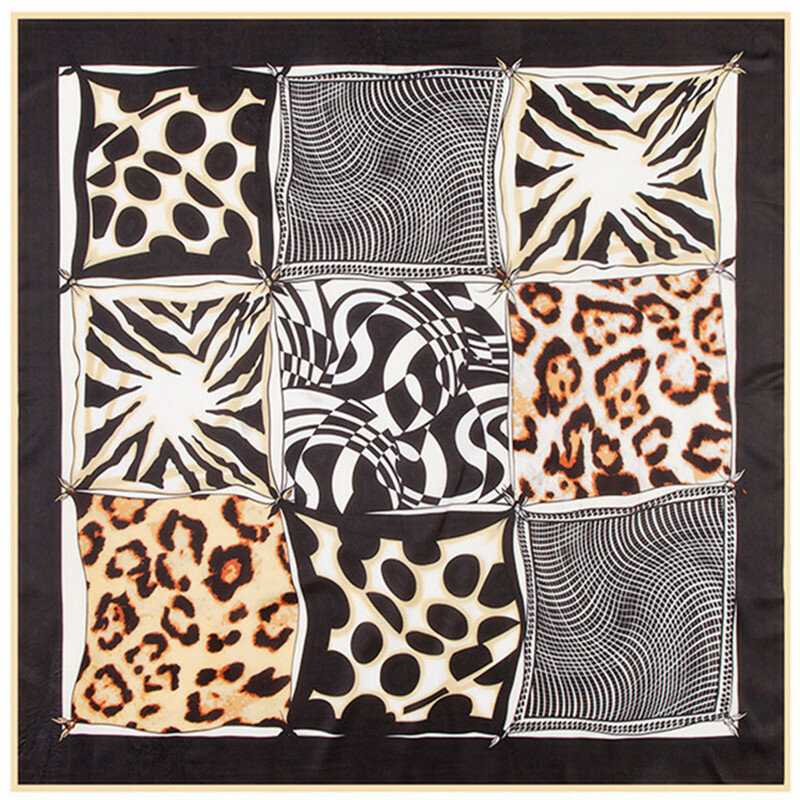 Bufanda de seda de sarga de marca de lujo para mujer, pañuelo con estampado de leopardo a cuadros, pañuelo cuadrado de 2023 cm, pañuelo femenino, Hijab, turbante, novedad de 100
