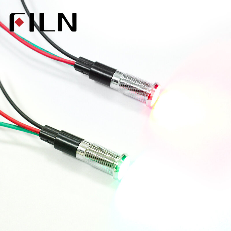 FILN-luz indicadora led con cable, FL1M-8FW-D, 8mm, rojo, verde, metal, 6v, 36v, 110v, 220v, bicolor, 12v