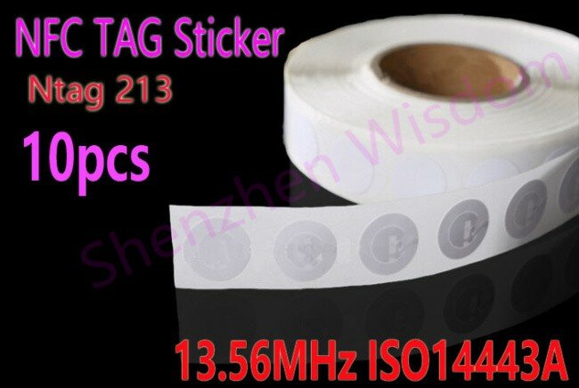 10 stücke NTAG 213 NFC Tags 144 bytes Wiederbeschreibbare Ntag213 Aufkleber 13,56 MHz ISO14443A 25mm Alle NFC Telefon Verfügbar Etiketten