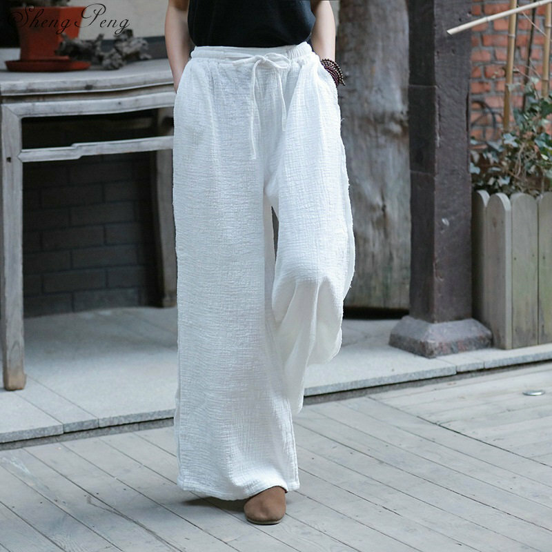 Pantaloni da donna in cotone e lino pantaloni larghi da donna Harem larghi con tasche pantaloni Casual comodi da donna pantaloni estivi Q759