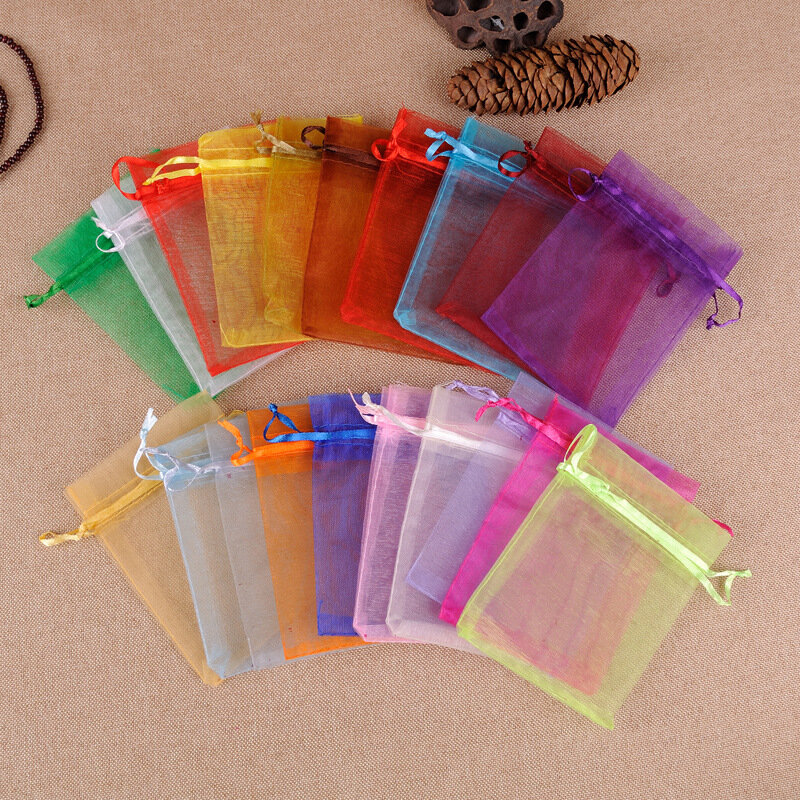 Bolsa de malla con cordón de color encantador para regalo y joyería Tamaño 7*9cm