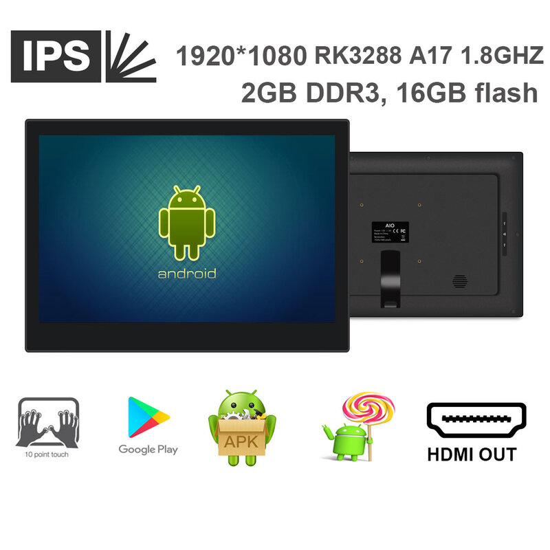 14 дюймов сенсорный экран все в одном ПК дисплея (Android 5,1 леденец на палочке, 1920*1080, Rockchip3288, четырёхъядерный процессор, 2 Гб DDR3, 16GB nand, USB * 1, мини usb)
