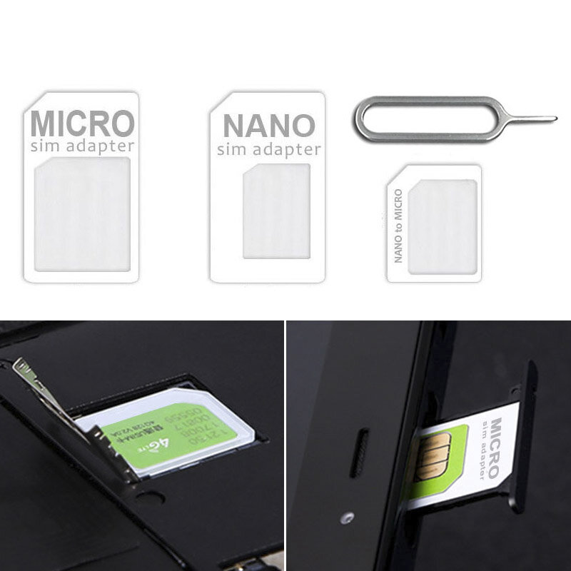 Adaptador de tarjeta Micro SIM 4 en 1, Conector de conversión de tarjeta Nano SIM a Micro adaptador estándar para iPhone, Huawei, Xiaomi y Samsung