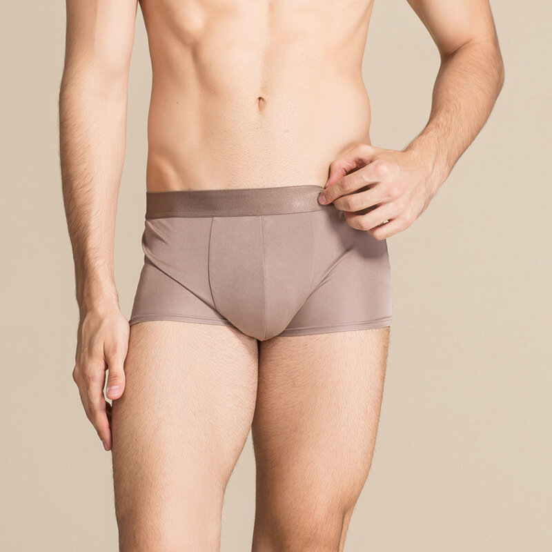 Men Silk panties 100% Natural silk Boxer Shorts Mid-rise underwear Mens Healthy lingerie Solid Navy Khaki Silver 2024 New