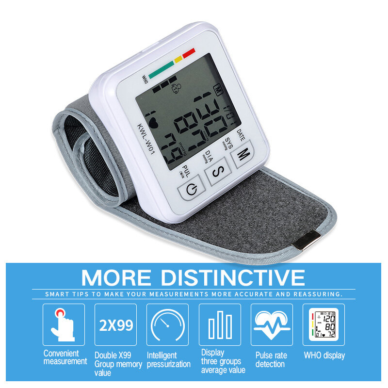 Automatic Wrist Blood Pressure Monitor Machine Tonometer tansiyon aleti Tensiometro Heart Rate Monitor Meter Sphygmomanometer