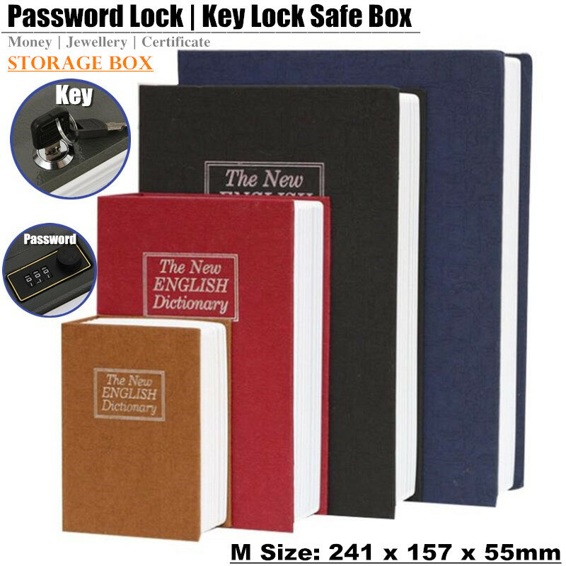 Dizionario regalo per studenti Mini Safe Box Book Hidden Secret Key Lock Coin Bank Card Jewellery diario privato Storage Password Locker